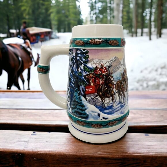Anheuser Busch BUDWEISER BEER STEIN 3D 1993 Special Delivery Clydesdale Holiday - Picture 1 of 16
